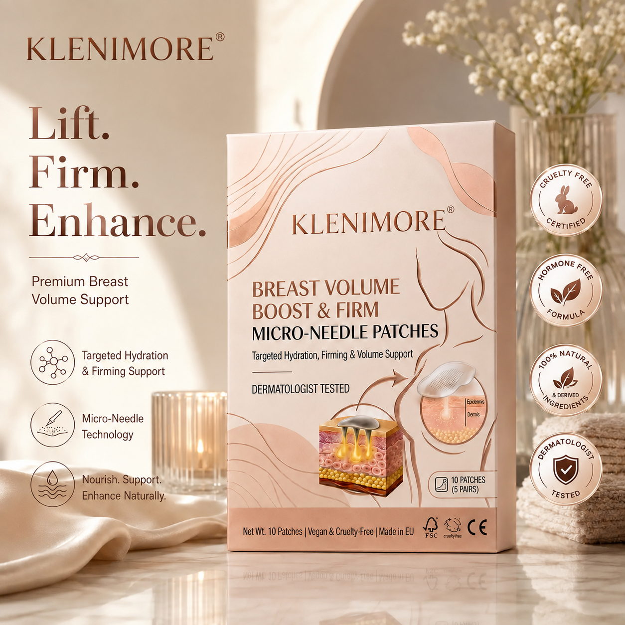 KLENIMORE breast volume boost and firm microneedle patches